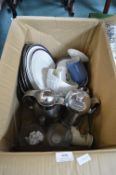 Box Containing Various Plates, Jugs, etc.