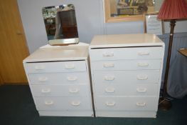 G-Plan White Painted Four Drawer Dressing Table, and a Five Drawer Chest