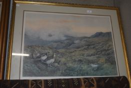 Signed Print of Grouse on Moorland by C.S. Todd