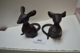 2x Cast Iron Mouse Ornaments