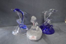 3x Glass Dolphins