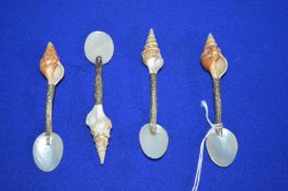 Set of Four Shell and Mother of Pearl Teaspoons