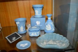 Wedgwood Blue & White Jasperware Miniature Vases, etc.