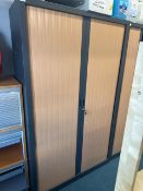 6' x 4' Office storage unit with grey metal work and sliding beech effect doors