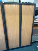 6' x 4' stationary cabinet and grey metal finish with simulated beech doors