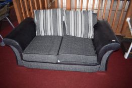*Grey & Black Faux Leather & Fabric Two Seat Sofa