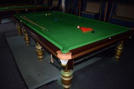 *Eight Leg Mahogany Framed Full Size Slate Bed Snooker Table with Accessories to Include Balls,