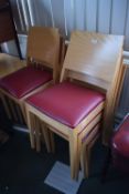 *8x Beech Frames Stackable Dining Chairs with Red Upholstered Seats