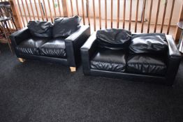 *Pair of Black Faux Leather Two Seat Sofas
