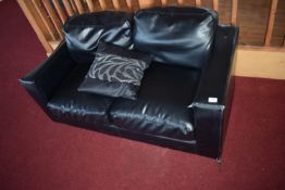 *Black Faux Leather Two Seat Sofa with Cushions