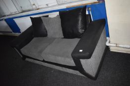*Grey Fabric & Black Faux Leather Two Seat Sofa