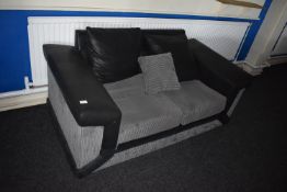 *Grey Fabric & Black Faux Leather Two Seat Sofa