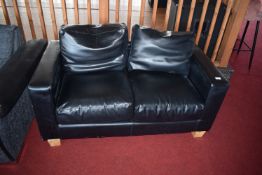*Black Faux Leather Two Seat Sofa