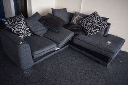 *Charcoal Upholstered Corner Suite with Scatter Cushion Back