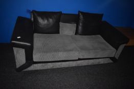 *Grey Fabric & Black Faux Leather Two Seat Sofa