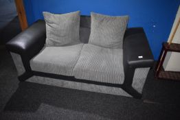 *Grey Fabric & Black Faux Leather Two Seat Sofa