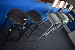 *2x Circular Barstools, and 5x Highback Tubular Framed Barstools