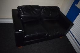 *Black Faux Leather Two Seat Sofa