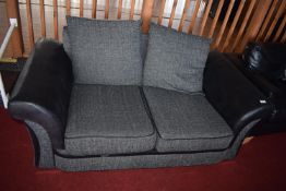 *Grey & Black Faux Leather & Fabric Two Seat Sofa