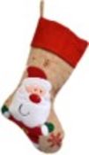 * Red Top Hessian Santa Christmas Stocking (1 x carton of 72) 40cm long x 20cm across top