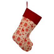* Nordic Printed Calico Christmas Stocking (17 in total) 40cm long x 20cm across top