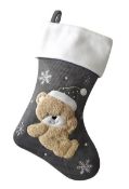 * Dark Grey Knitted Teddy Christmas Stocking (74 in total) 40cm long x 20cm across top