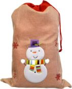 * Hessian Santa Sack with Snowman (162 in total - 3 cartons of 48 + part carton) 88cmx50cm