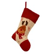 * Cream Calico Reindeer Christmas Stocking (144 in total - 2 cartons of 72) 40cm long x 20cm