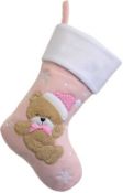 * Baby Pink Teddy Christmas Stocking (175 in total - 2 cartons of 72 + part carton) 40cm long x 20cm
