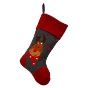 * Dark Red and Grey Reindeer Christmas Stocking (219 total 3 cartons of 72 + extras) 40cm long x