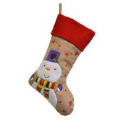 * Red Top Hessian Snowman Christmas Stocking (1 x carton of 60) 40cm long x 20cm across top