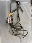 Jeffries Bridle Raised and Padded with Flush Nose and Brow Band in Black with Brass Buckles, Cob