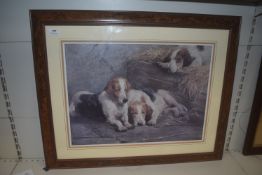 Walnut Framed Print of Hounds Sleeping by J.S. Noble