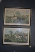 Pair of Edwardian Hunting Prints Herrings Fox Hunting Scenes “Breaking Cover” and “Full Cry”
