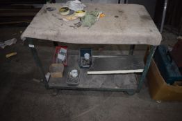 *Metal Framed Wood Topped Workbench on Castors 37”x21” x 31” tall