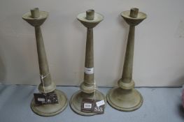 3x Painted Metal Candlesticks