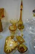 Vintage Amber Ware Glass Vases and Dishes