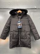 Andy & Evan Kids Black Water Repellent Hooded Parka, Age 11-12