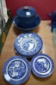 Large Denby Blue Bowl and Crockpot, plus Wedgwood Blue & White Plates, etc.