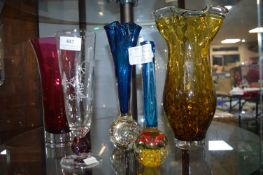 5x Retro Coloured Glass Vases