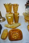 Vintage Amber Ware Glass Vases and Dishes
