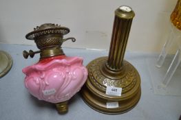 Brass Oil Lamp with Pink Glass Reservoir (AF)