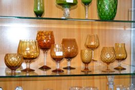 9x Vintage Coloured Glass Brandy Glasses