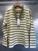 *Gianni Feraud Sage & Cream Stripe Half Zip Jumper, Size - XL