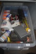 Box Containing Hack Saw Blades, Files, 60w Lightbulbs, Dremel Tools, etc.