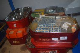 6x Assorted Biscuit Tins Containing Assorted Tools, Nuts, etc.