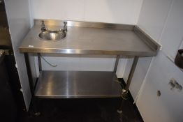 *Stainless Steel Table with Integrated Hand Wash, Upstand to Right & Rear, and Undershelf 125x60cm x