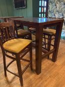 *Darkwood Poser Table and 4x Darkwood Slatback Chairs with Upholstered Seats