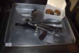 Aluminium Roasting Tin Containing Assorted Kitchen Tools, Tongs, etc.