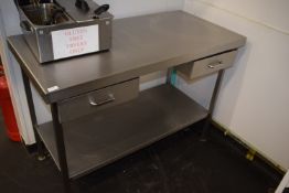 *Stainless Steel Preparation Table with Undershelf and Two Drawers 120x60cm x 88cm high